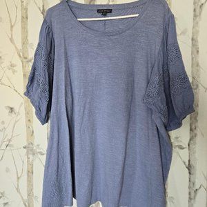 Lane Bryant Puff Sleeve Lace Detail Top Beaucoup Blue 18/20